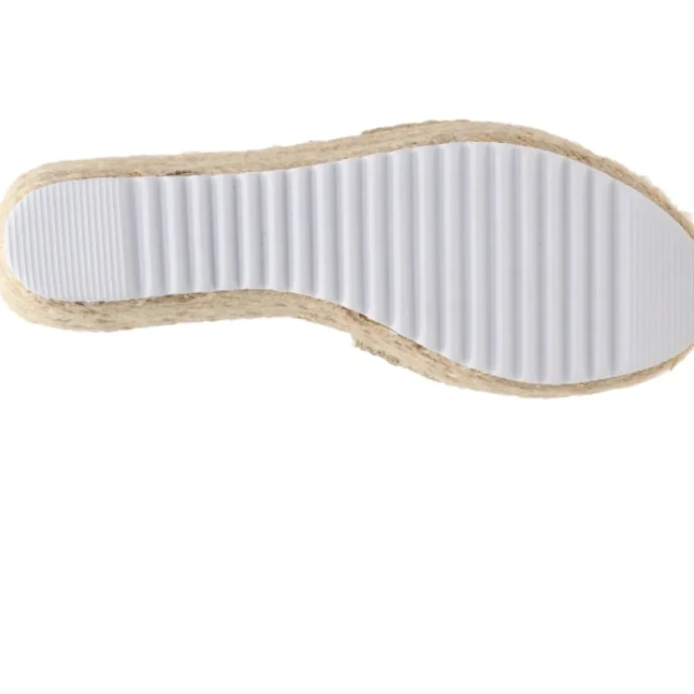 Rose Gold Espadrille Slide Wedge Platform Sandals - Picture 2 of 6